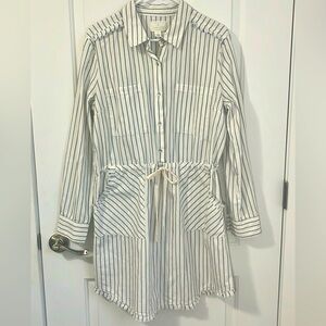 Caslon Blue White Striped Tie-Waist Shirt Dress Sz M